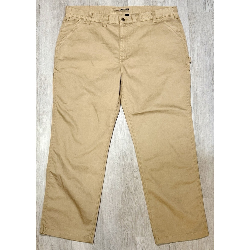 Carhartt Relaxed Dungaree Pants Mens 44x32 Tan Khaki  Straight Twill B324-DKH